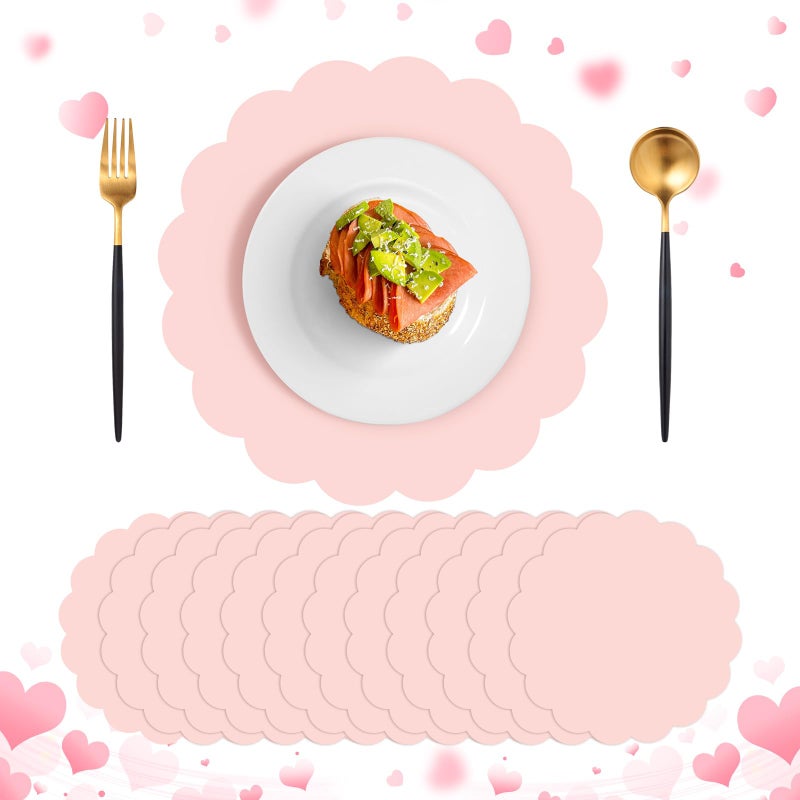 NatNarr 120 Pcs Light Pink Paper Placemats, 13.5 Inch Valentine's Day Placemat Disposable Scalloped Place Mat Round Table Place Mats for Anniversay Birthday Wedding Bridal Shower Baby Shower Banquet Tea Party - Image 1