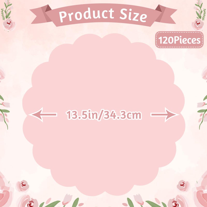 NatNarr 120 Pcs Light Pink Paper Placemats, 13.5 Inch Valentine's Day Placemat Disposable Scalloped Place Mat Round Table Place Mats for Anniversay Birthday Wedding Bridal Shower Baby Shower Banquet Tea Party - Image 2