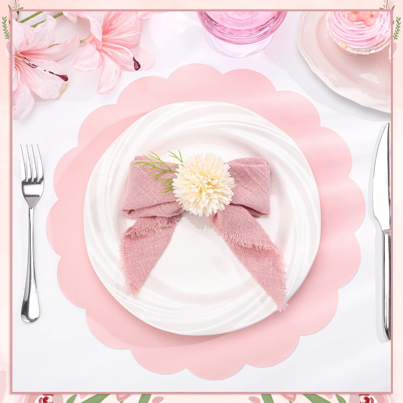 NatNarr 120 Pcs Light Pink Paper Placemats, 13.5 Inch Valentine's Day Placemat Disposable Scalloped Place Mat Round Table Place Mats for Anniversay Birthday Wedding Bridal Shower Baby Shower Banquet Tea Party - Image 3