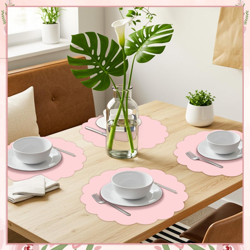 NatNarr 120 Pcs Light Pink Paper Placemats, 13.5 Inch Valentine's Day Placemat Disposable Scalloped Place Mat Round Table Place Mats for Anniversay Birthday Wedding Bridal Shower Baby Shower Banquet Tea Party - Image 5