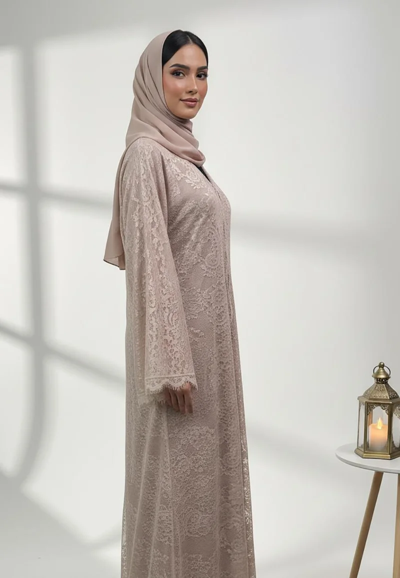 NUKHBAA  Double layer Abaya, crafted from Lace and satin layering-838 for Women | Best Price UAE