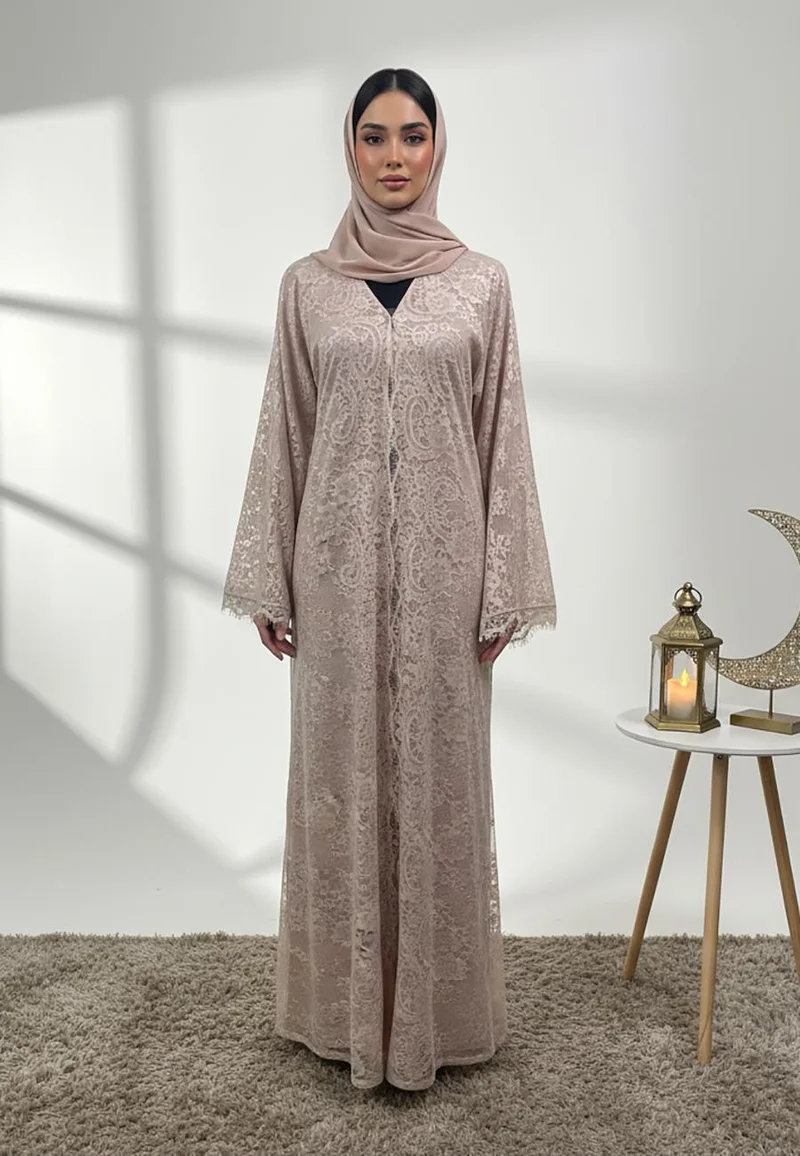 Double layer Abaya, crafted from Lace and satin layering-838