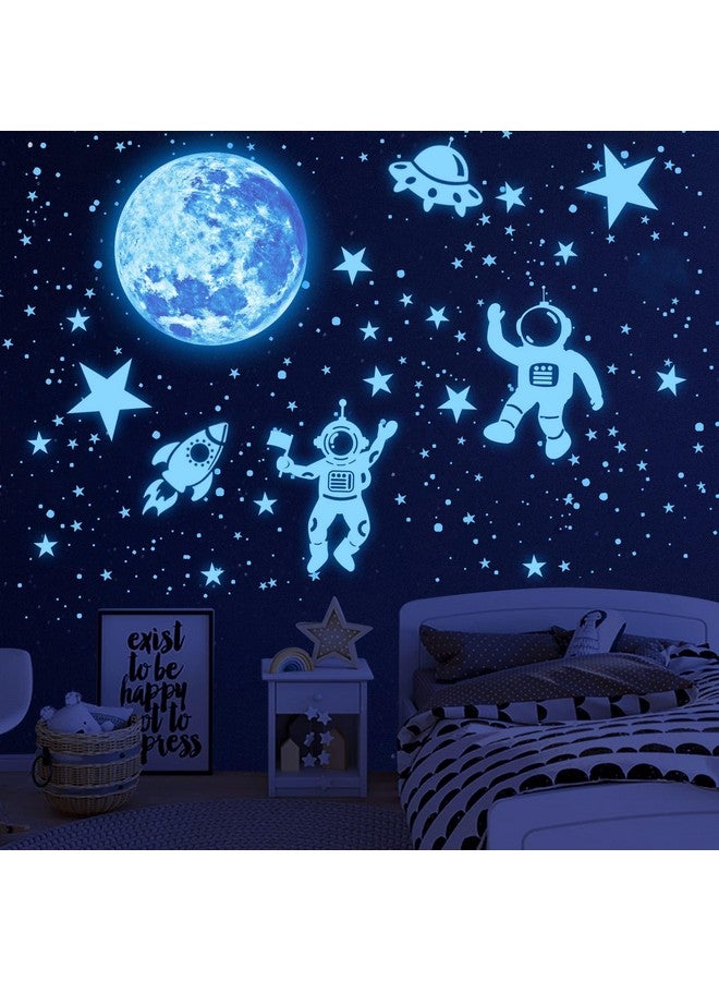 Sinekong 1017Pcs Glow in The Dark Stars for Ceiling Glow in The Dark Moon and Planet Wall Decal Luminous Astronaut Universe Galaxy Space Wall Stickers for Kids Boys Bedroom Blue - Image 1