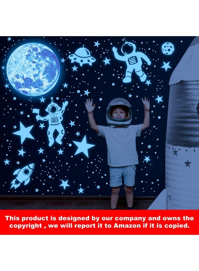 Sinekong 1017Pcs Glow in The Dark Stars for Ceiling Glow in The Dark Moon and Planet Wall Decal Luminous Astronaut Universe Galaxy Space Wall Stickers for Kids Boys Bedroom Blue - Image 2