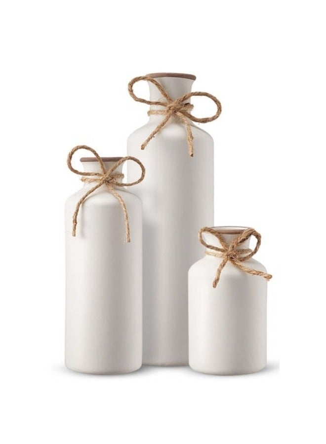 MIXDE 3-Piece Ceramic Vases Rustic Decorative Flower Vases Set for Modern Farmhouse Decoration, Living Room and Events, Table, Bookshelf - Image 1