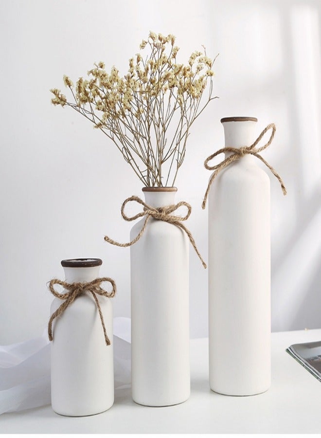 MIXDE 3-Piece Ceramic Vases Rustic Decorative Flower Vases Set for Modern Farmhouse Decoration, Living Room and Events, Table, Bookshelf - Image 3