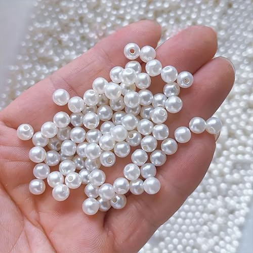 INDIKONB Round Pearl Moti Beads | Acrylic Plastic Faux Pearl Beads for Jewellery Making, Bracelets, and Crafts | Pearl Beads for DIY, Embroidery, and Decoration (White-6mm) - Image 2