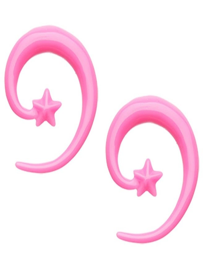 Pierced Owl Acrylic Star Ends Spiral Hanging Tapers, Sold as a Pair (Pink, 2.4mm (10GA)) - Image 1