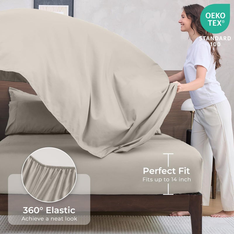 HEVUMYI Oatmeal Queen Comforter Set - 7-Piece All Season Bed in a Bag Queen, Ultra Soft Bedding Set with Comforter, Flat Sheet, Fitted Sheet, Pillowcases, Pillow Shams - Image 5