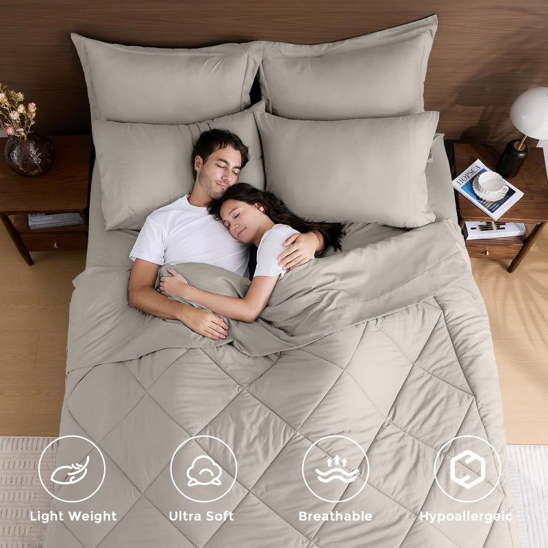 HEVUMYI Oatmeal Queen Comforter Set - 7-Piece All Season Bed in a Bag Queen, Ultra Soft Bedding Set with Comforter, Flat Sheet, Fitted Sheet, Pillowcases, Pillow Shams - Image 2