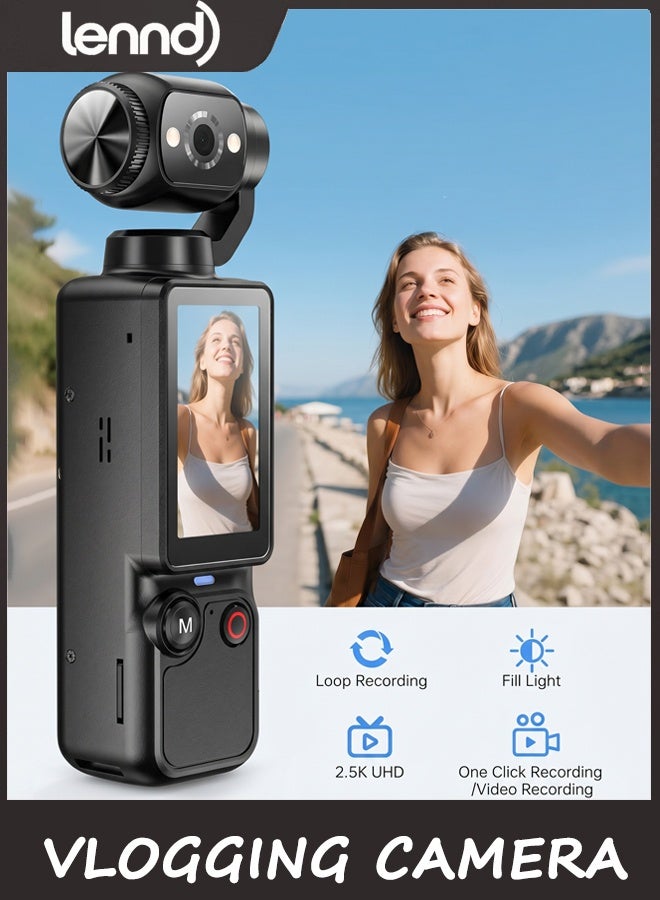 LENND Vlogging Camera with 180° Rotating Lens, Pocket Body Camera with Audio & Video Recording,7-Hour Battery, Handheld POV Cameras with 32GB Card, Easy One-Button Recording for Travel,Daily Life - Image 1