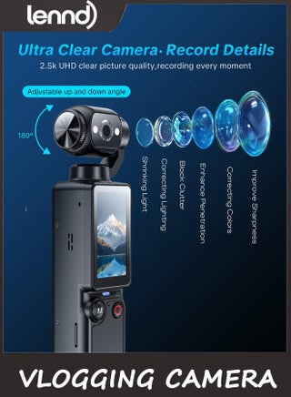 Vlogging Camera with 180° Rotating Lens, Pocket Body Camera with Audio & Video Recording,7-Hour Battery, Handheld POV Cameras with 32GB Card, Easy One-Button Recording for Travel,Daily Life - view 5