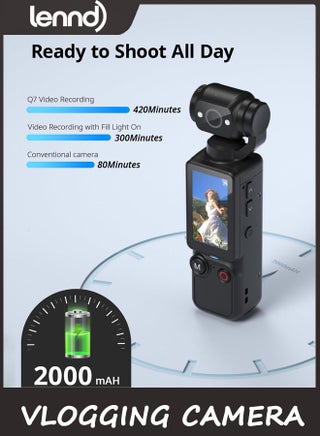 Vlogging Camera with 180° Rotating Lens, Pocket Body Camera with Audio & Video Recording,7-Hour Battery, Handheld POV Cameras with 32GB Card, Easy One-Button Recording for Travel,Daily Life - view 3