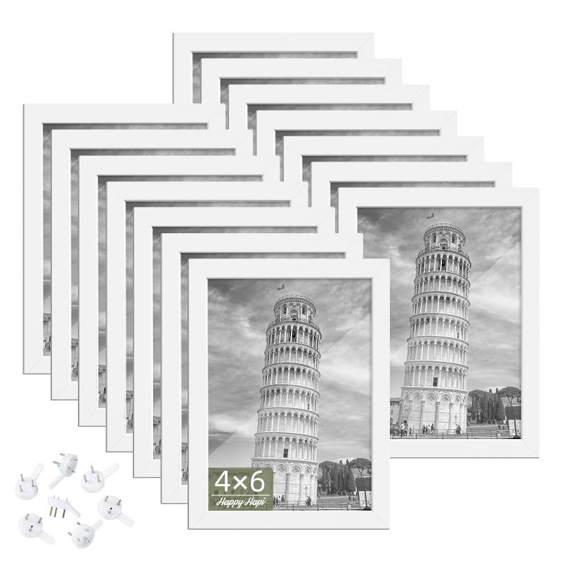 HappyHapi 4x6 Picture Frame White  Photo Frame for 4x6 Pictures  Tabletop or Wall Mount Display Picture Frames for Prints  Photos  Paintings  Landscape and Kids Artwork Set of 14 - Image 1