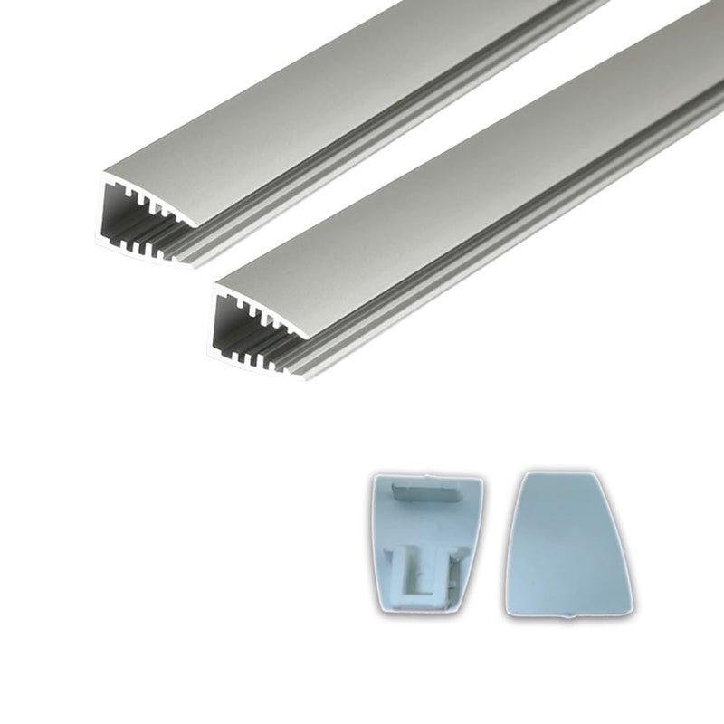 Abaj Lighting Aluminium LED 1Meter 8mm Glass Profiles for Ceilings and Walls Wall Mounted Home Kitchen Indoor Outdoor Profile with End Caps for LED Strip Light 21x17mm Pack of 2 - Image 1
