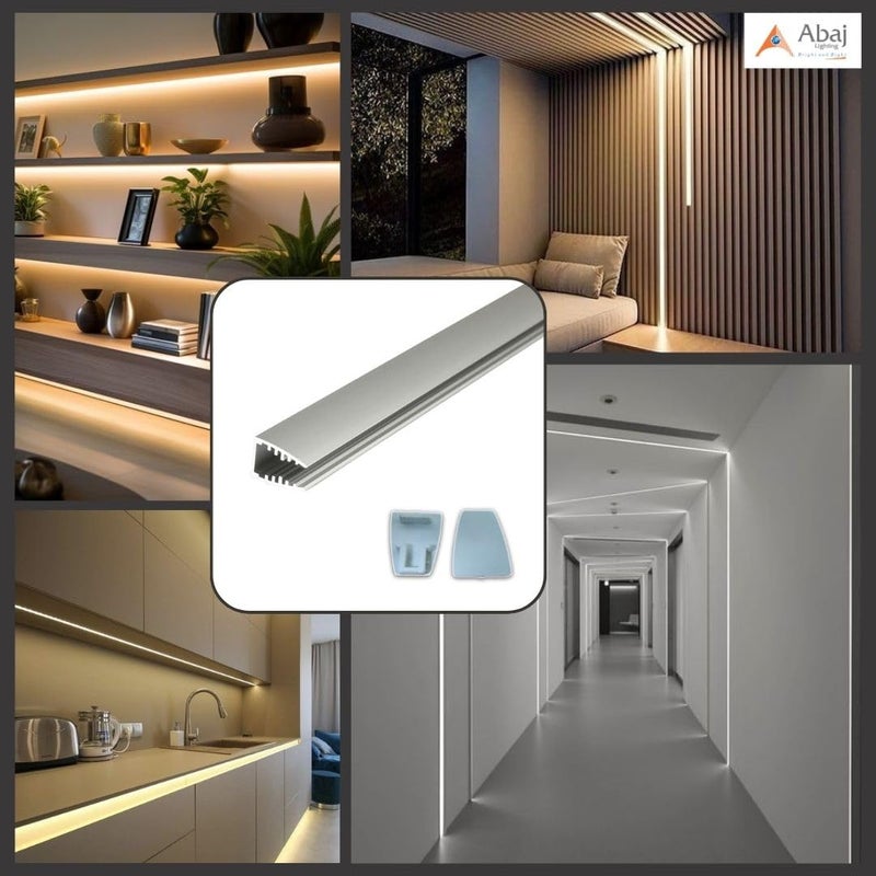 Abaj Lighting Aluminium LED 1Meter 8mm Glass Profiles for Ceilings and Walls Wall Mounted Home Kitchen Indoor Outdoor Profile with End Caps for LED Strip Light 21x17mm Pack of 2 - Image 4