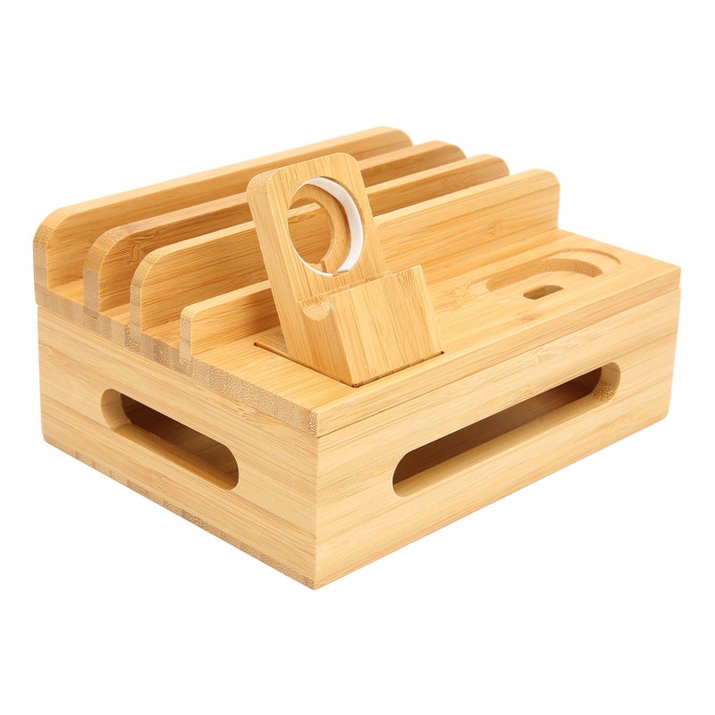 Bamboo Multi Devices Charging Station Charging Dock Stand Rack for Phone Tablet Watch - Image 2
