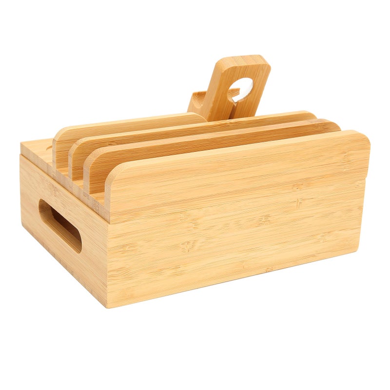Bamboo Multi Devices Charging Station Charging Dock Stand Rack for Phone Tablet Watch - Image 4
