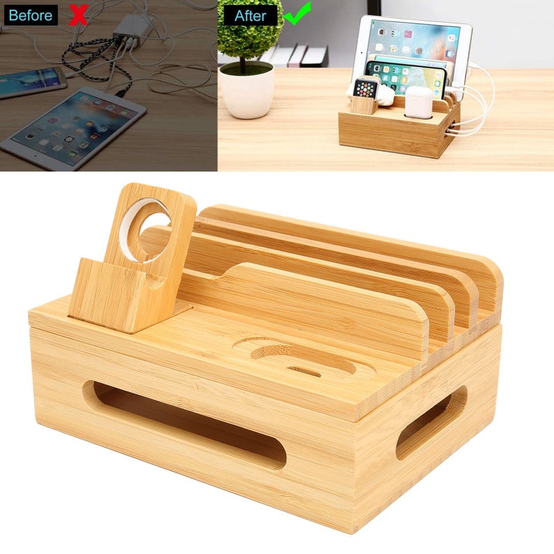 Bamboo Multi Devices Charging Station Charging Dock Stand Rack for Phone Tablet Watch - Image 5