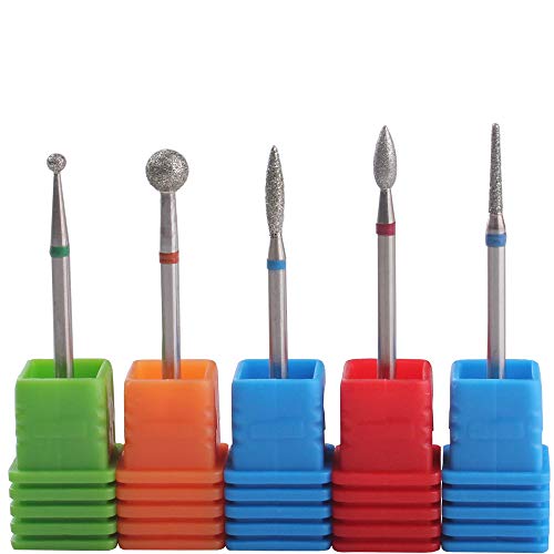 MZCMSL Diamond Cuticle Nail Drill Bits5pcs Russian Manicure Drill BitsBallFlameNeedle332 Shank Cuticle Remover Bit Kit