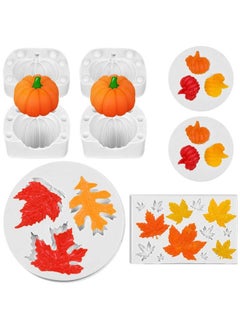 Patelai 8 Pieces Pumpkin Maple Leaves Fondant Mold Fall Thanksgiving Theme Silicone Mold Mini 3D Pumpkin Maple Leaves Mold For Making Cupcake Chocolate Cookie Fondant Cake Decoration (White)  - Image 2