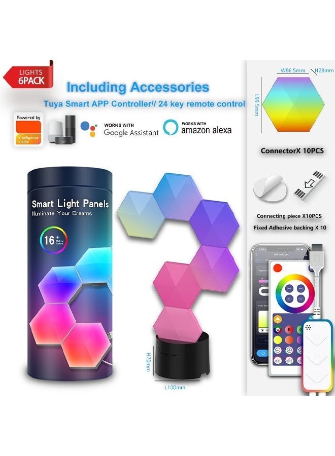 Arabest RGB Light for Gaming PC Setup, USB-Power Gaming Lights, Sync Music Hexagon Wall Lights with Very diverse effects, Desk Gaming Accessories, Work with Google(6PCS) - Image 1
