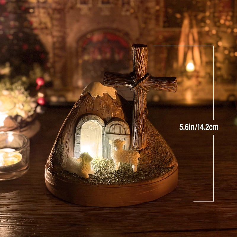 Giunn Tomb Easter Scene and Christian Cross Decoration, He is Risen Tomb Sculpture, Jesus Easter Decor, Jesus Nativity Scene Decoration for Religious Decorations, Home Office Tabletop, Shelf Decor - Image 2