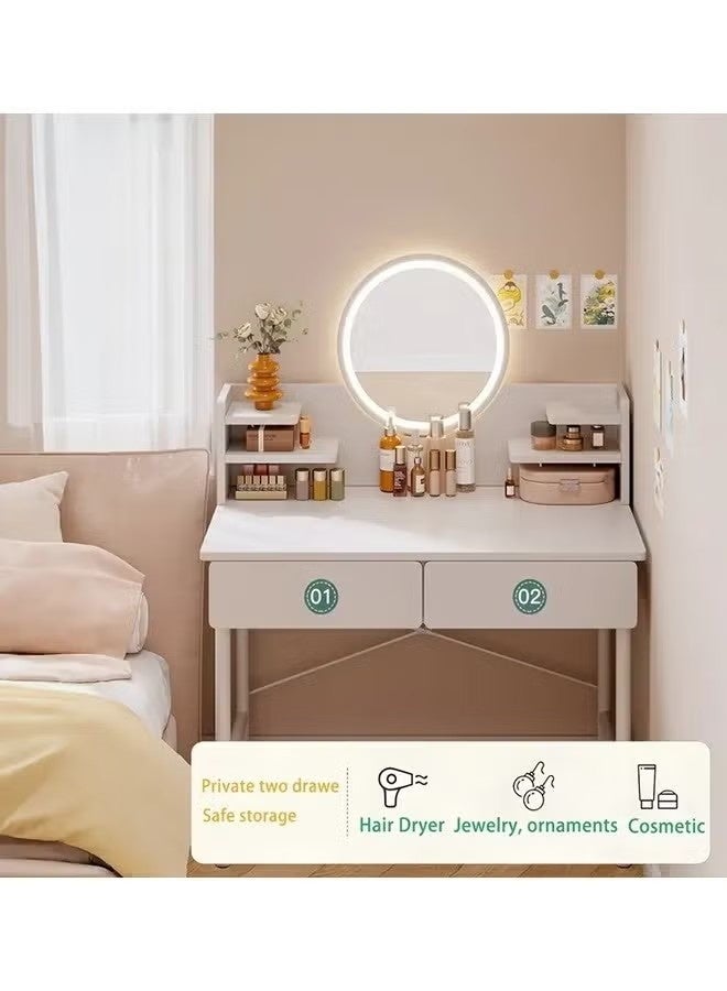 بيوينتي مكتب الغرور,طاولة الملابس بجانب السرير, مكياج الجدول مع مرآة إطار معدني طاولة الملابس مع الدرج ومستحضرات التجميل منظم الرفوف لغرفة نوم الفتاة, التجميع البسيط - Image 2