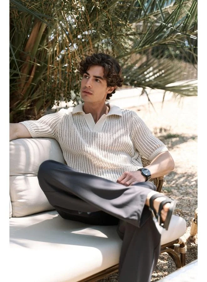 Bohemai Robert Men's Polo Neck Natural Knit T-Shirt.