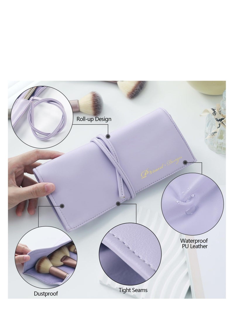 Captaintech Makeup Brush Bag, Travel Makeup Brush Pouch, PU Leather Make up Brush Case, Roll Up Portable Cosmetic Organizer with Belt Strap for Women Girls, Brushes Not Included - Image 2