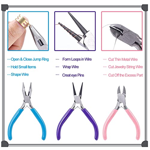 SONGIN 3 Pack Jewelry Pliers Set Tools Includes Needle Nose, Round Nose and Wire Cutters Chain Nose Pliers for Jewelry Making Repair, Wire Wrapping, Beading and Crafts - Image 2
