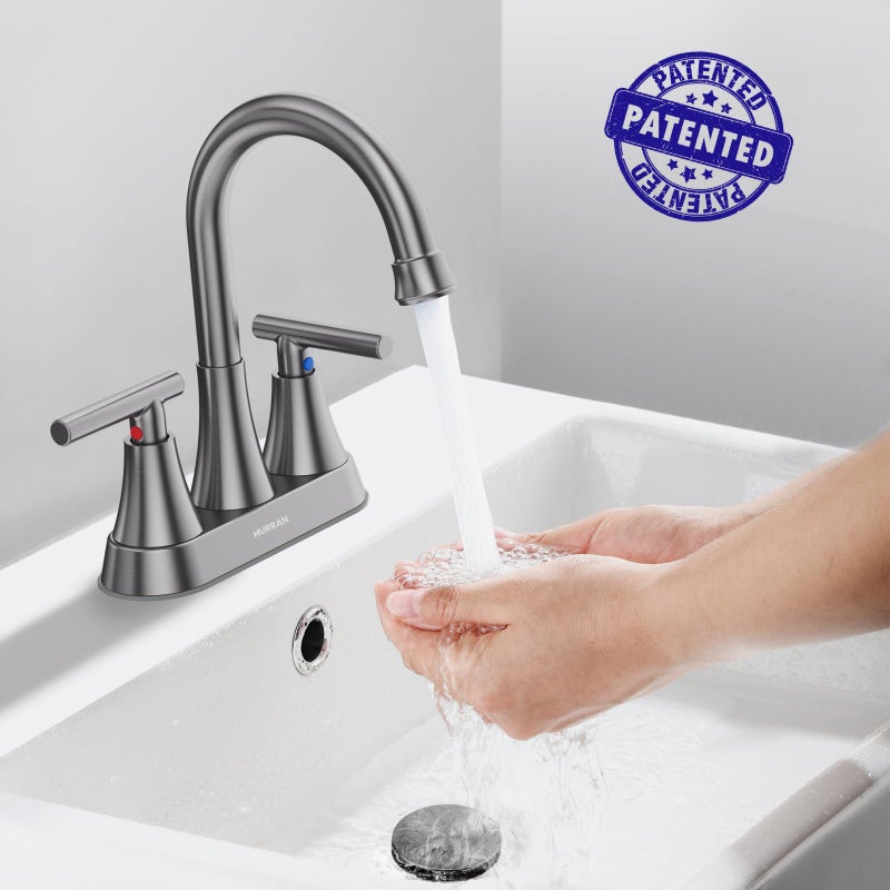 Hurran Bathroom Faucets for Sink 3 Hole, Hurran 4 inch Brushed Grey Bathroom Sink Faucet with Pop-up Drain and Supply Hoses, Stainless Steel Lead-Free Centerset Touch On Faucets for Vanity RV - Image 2