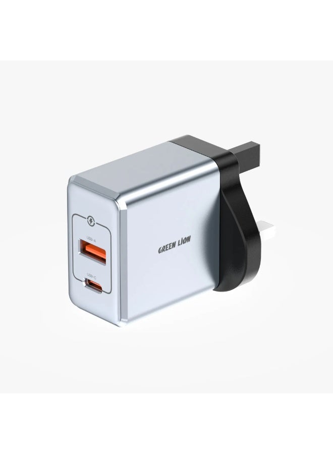 GREEN LION GaN Premium PD 45W & QC 30W UK Plug Wall Charger with USB-C & USB-A Ports / Charges up to 50% in 30 min / PPS 44.55W Power Delivery / PC Flame Retardant Material / Fast Charging / Travel Friendly - Grey - Image 3