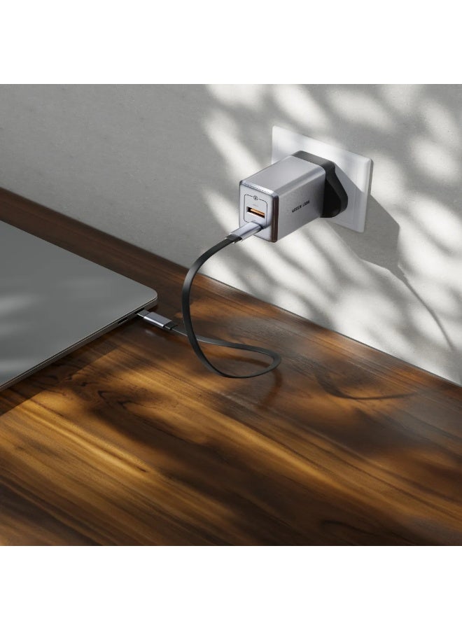 GREEN LION GaN Premium PD 45W & QC 30W UK Plug Wall Charger with USB-C & USB-A Ports / Charges up to 50% in 30 min / PPS 44.55W Power Delivery / PC Flame Retardant Material / Fast Charging / Travel Friendly - Grey - Image 2