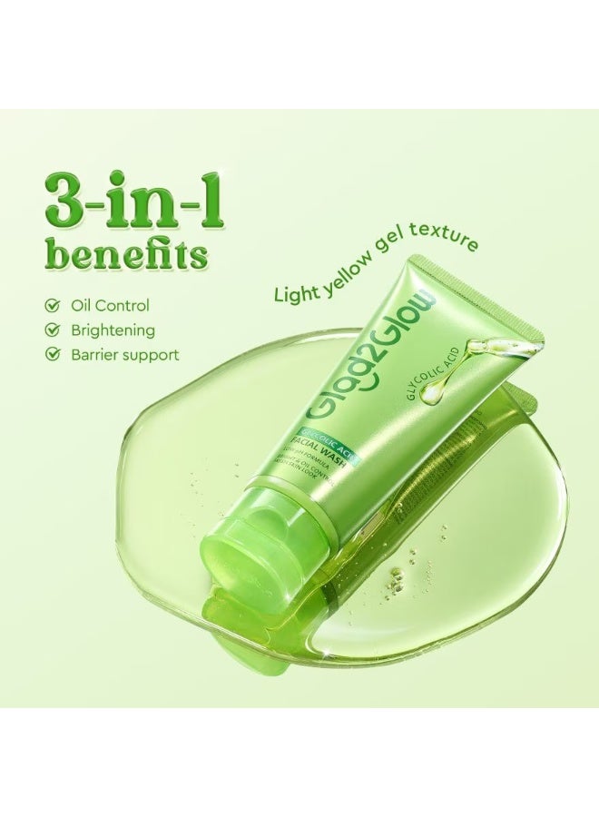 GLAD2GLOW Glycolic Oil Control Facial Wash 70ml + 7% Glycolic Acid Essence Toner – Oil Control & Skin Brightening Formula - Image 5
