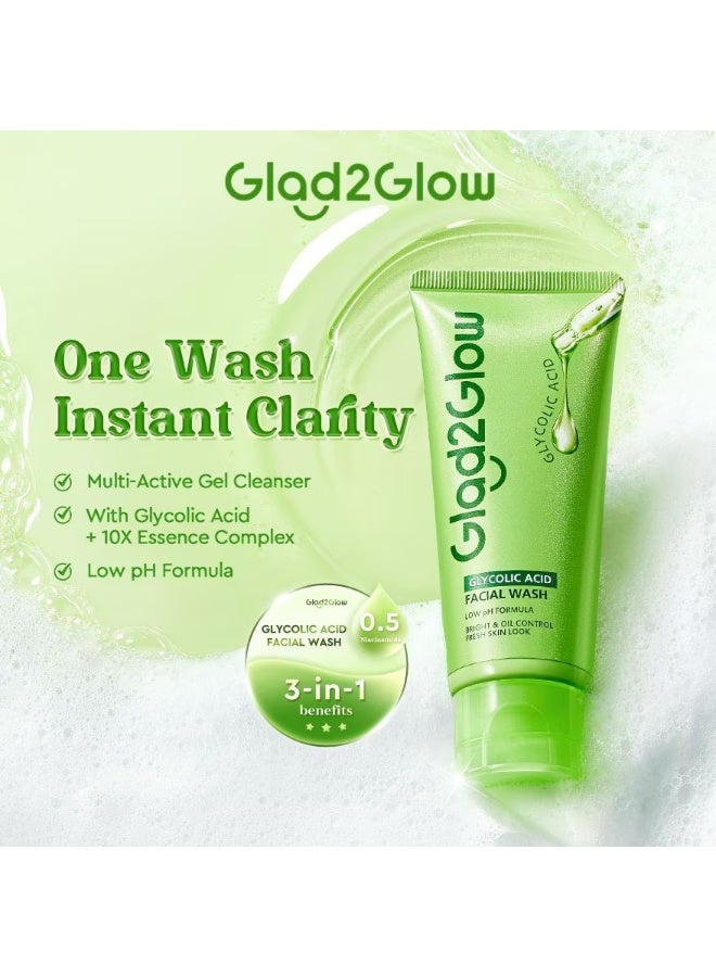 GLAD2GLOW Glycolic Oil Control Facial Wash 70ml + 7% Glycolic Acid Essence Toner – Oil Control & Skin Brightening Formula - Image 3