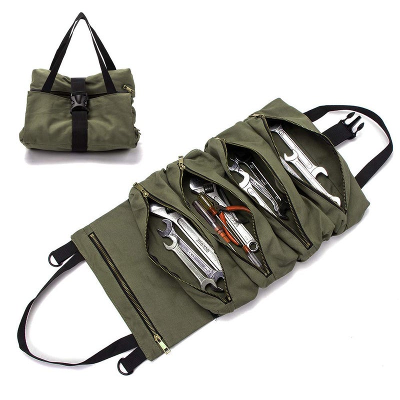 Hersent Super Roll Tool Roll,Multi-Purpose Roll Up Tool Bag, Wrench Roll,Canvas Tool Organizer Bucket,Car First Aid Kit Wrap Roll Storage Case,Hanging Tool Zipper Carrier Tote,Car Camping Gear - Image 2