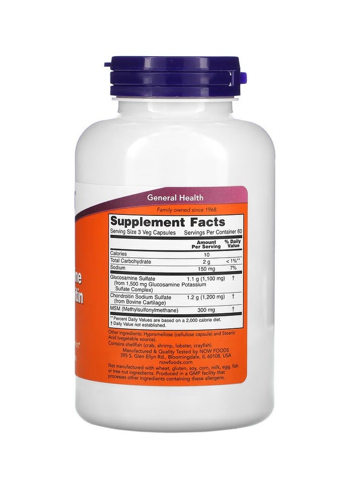 now Glucosamine & Chondroitin with MSM, 180 Veg Capsules - Image 2