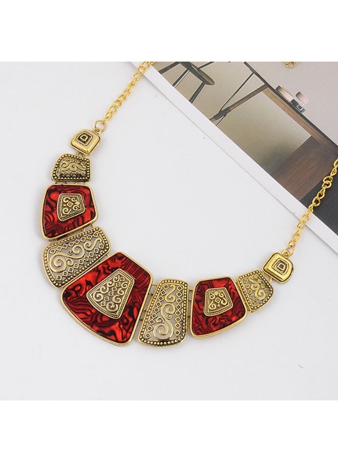 NIBEMINENT Elegant Geometric Metal Fan-Shaped Short Necklace - European and American Fashion