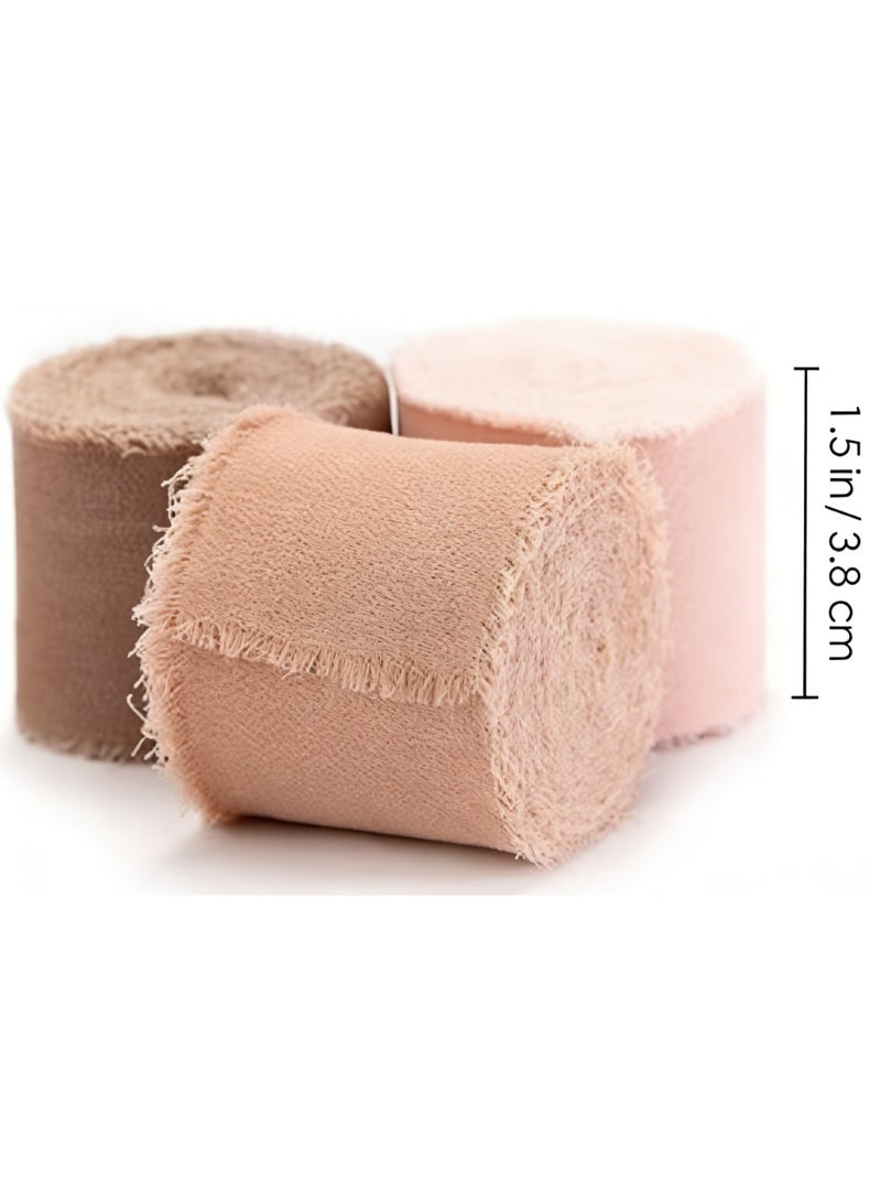 Hirospace Elegant Fringe Chiffon Ribbon Set, Dusty Rose, 1.5in * 7yd 3 Pack - For Wedding Decor, Gift Wrapping, Floral Arrangements & DIY - Image 5