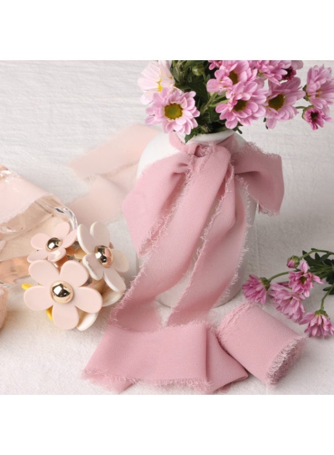 Hirospace Elegant Fringe Chiffon Ribbon Set, Dusty Rose, 1.5in * 7yd 3 Pack - For Wedding Decor, Gift Wrapping, Floral Arrangements & DIY - Image 3