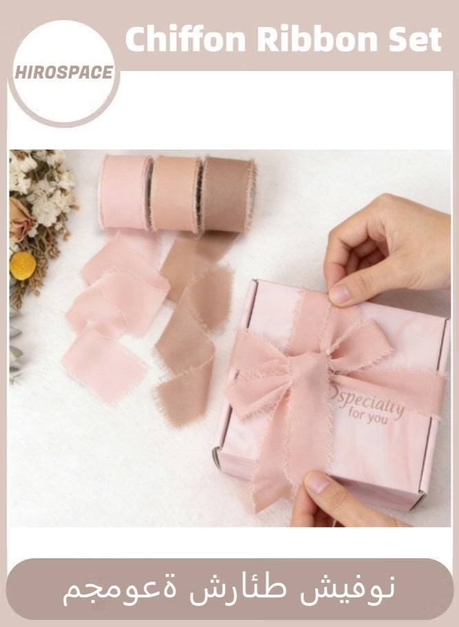 Hirospace Elegant Fringe Chiffon Ribbon Set, Dusty Rose, 1.5in * 7yd 3 Pack - For Wedding Decor, Gift Wrapping, Floral Arrangements & DIY - Image 1
