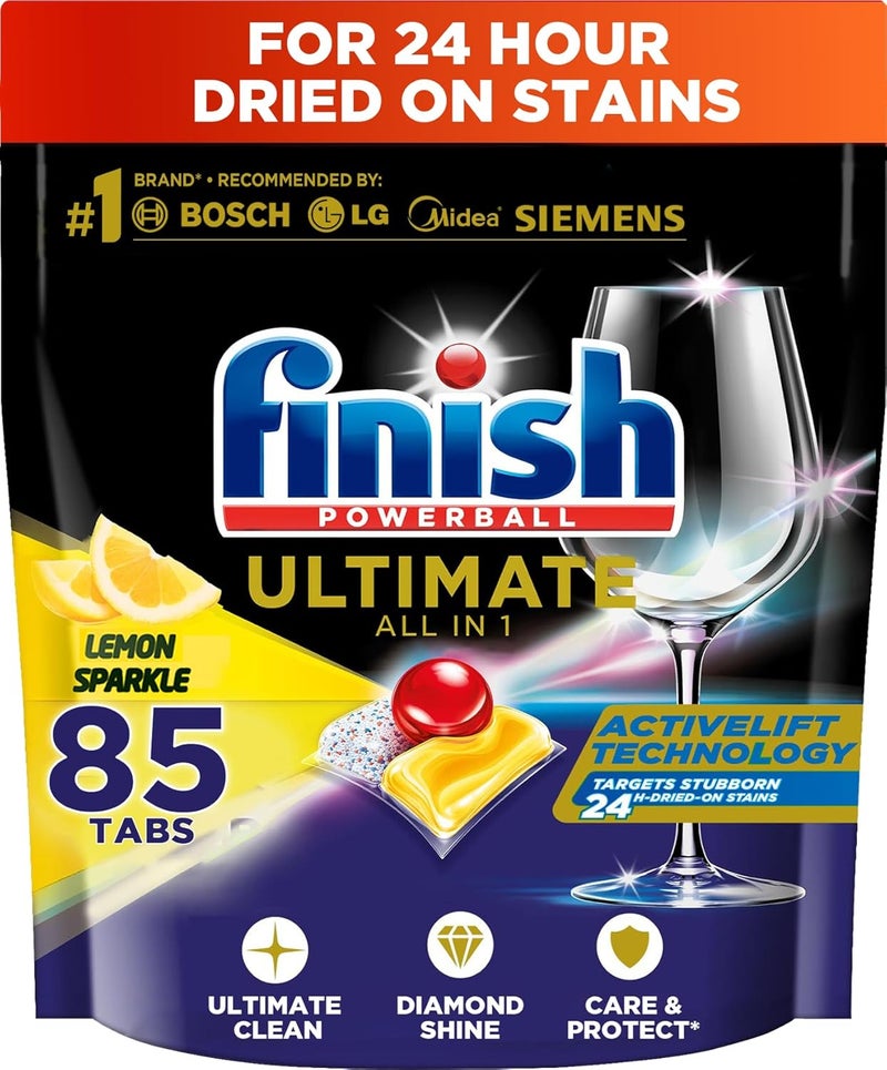 Powerball Ultimate All in One Dishwasher Detergent, Lemon Sparkle Scent, 85 Tabs - Image 1