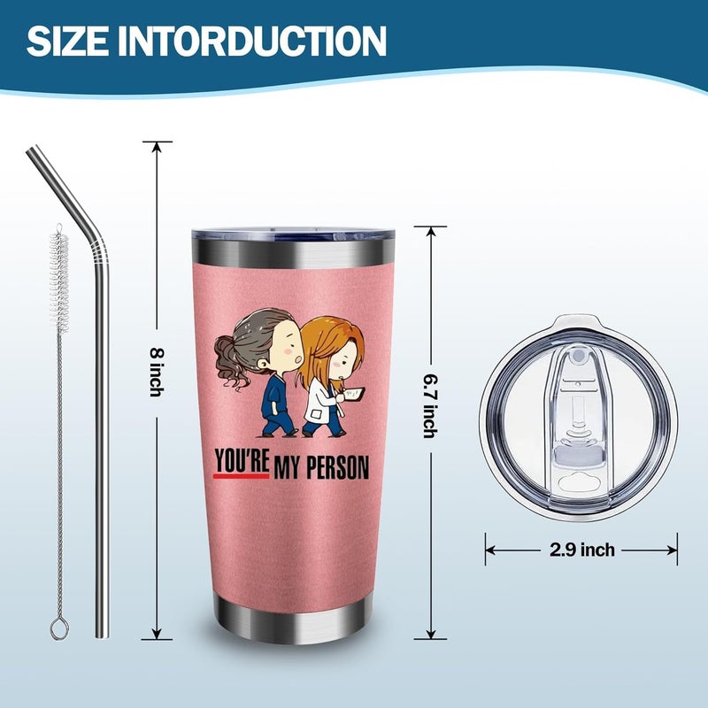 ATHAND Greys Anatomy Merch,Greys Anatomy Gifts,You Are My Person Tumbler,20 Oz Insulated Tumblers with Lid and Straw,Stainless Steel Coffee Mug Cups,Gifts for Best Friend, Nurse, Doctor,Women,Graduation Cup - Image 5