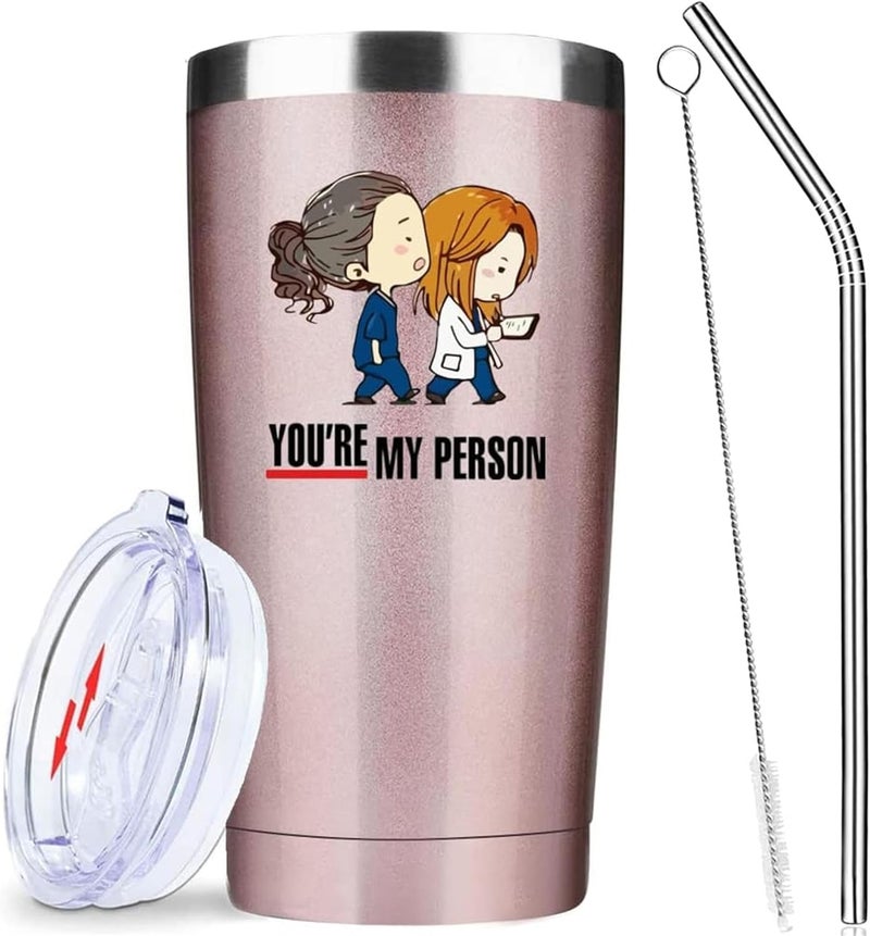 ATHAND Greys Anatomy Merch,Greys Anatomy Gifts,You Are My Person Tumbler,20 Oz Insulated Tumblers with Lid and Straw,Stainless Steel Coffee Mug Cups,Gifts for Best Friend, Nurse, Doctor,Women,Graduation Cup - Image 1