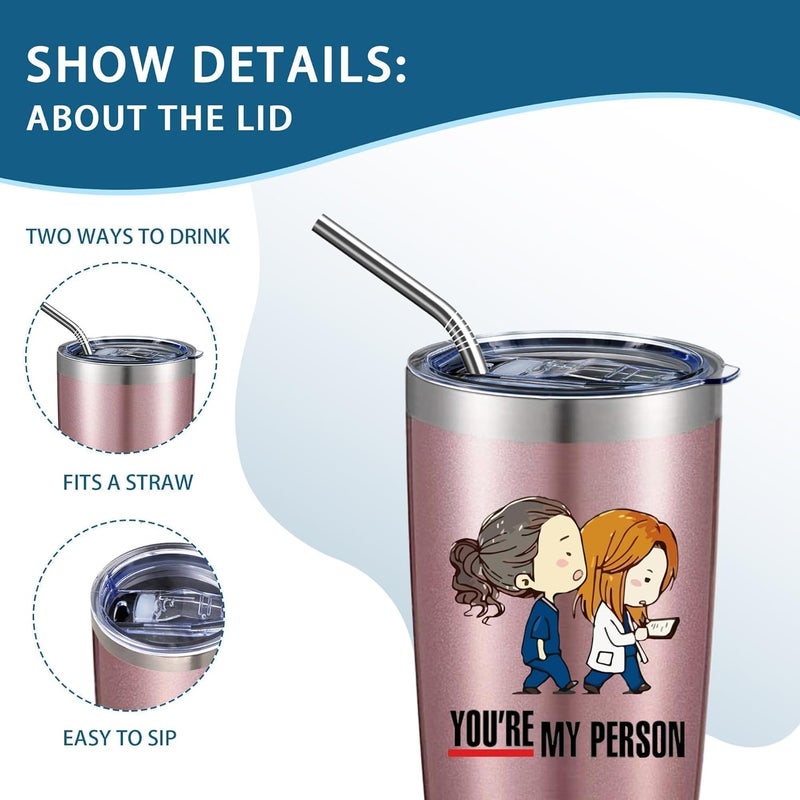 ATHAND Greys Anatomy Merch,Greys Anatomy Gifts,You Are My Person Tumbler,20 Oz Insulated Tumblers with Lid and Straw,Stainless Steel Coffee Mug Cups,Gifts for Best Friend, Nurse, Doctor,Women,Graduation Cup - Image 4