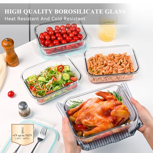 GEHE 4 Pack 52 oz Large Glass Food Storage Containers with Lids - Glass Meal Prep Containers For Baking, Storing, Airtight Lunch Container, Freezer, Dishwasher, Microwave and Oven Safe, BPA Free - Image 2