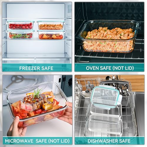 GEHE 4 Pack 52 oz Large Glass Food Storage Containers with Lids - Glass Meal Prep Containers For Baking, Storing, Airtight Lunch Container, Freezer, Dishwasher, Microwave and Oven Safe, BPA Free - Image 4