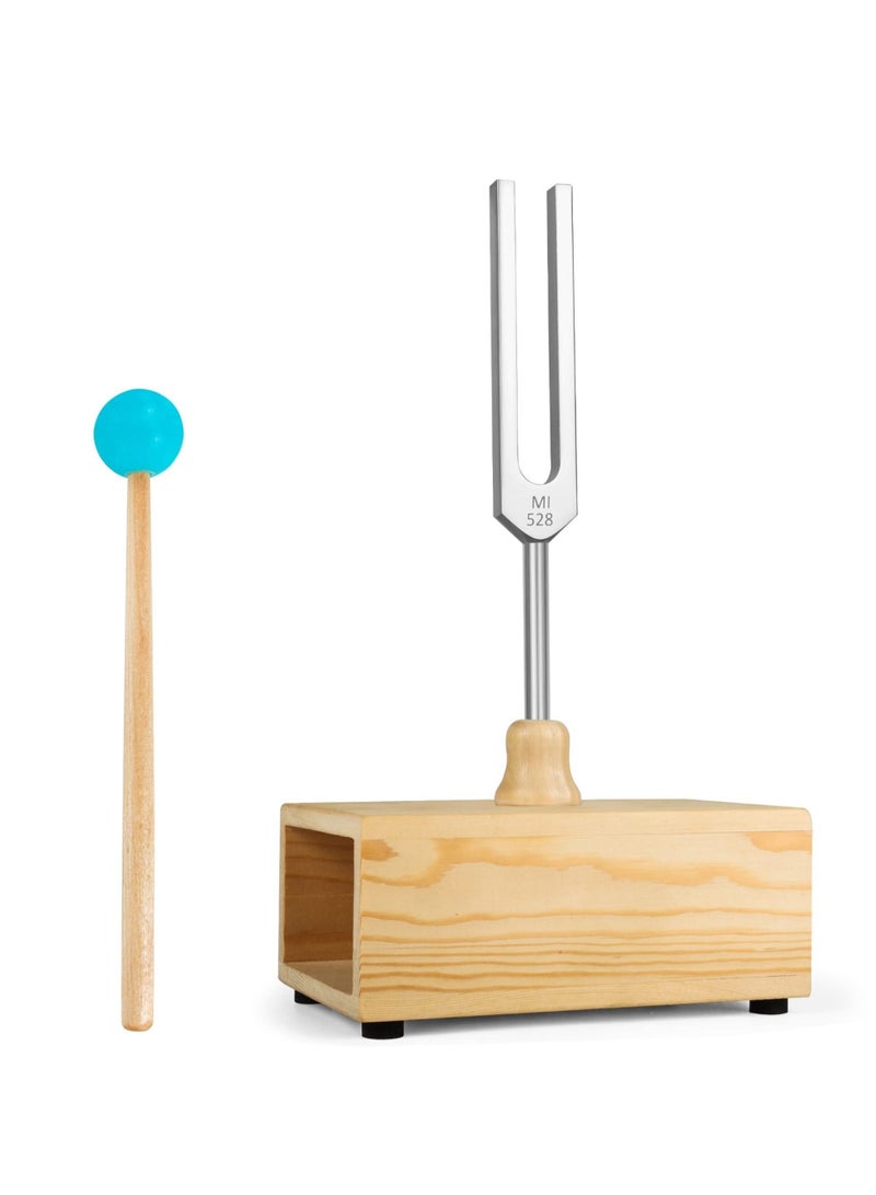Captaintech Tuning Fork,528HZ Aluminum Alloy Tuning Fork Resonance Box,  Equipped with Silicone Hammer and Wooden Voice Box, Perfect for Healing, Chakra, Sound Therapy, Keep Body, Mind and Spirit in Perfect - Image 1