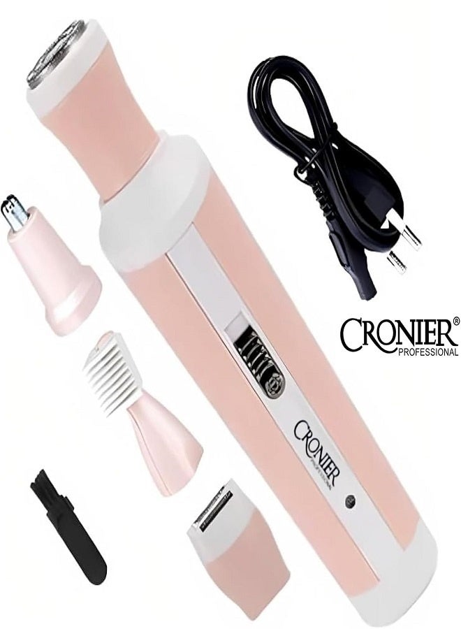 كرونير ماكينة حلاقة نسائية احترافية 4 في 1 للوجه والساقين والإبطين ومنطقة البكيني، أداة تشذيب الحواجب، أداة تشذيب شعر الأذن والأنف، جهاز للوجه والجسم، مقاومة للماء بمعيار IPX 4 CR-312 - - Image 1